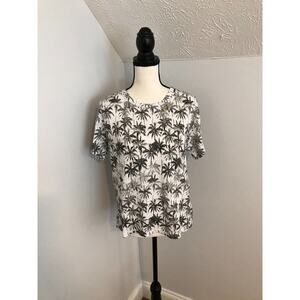by Anthropologie White Short Sleeve Shirt with Palm Trees - Size Small